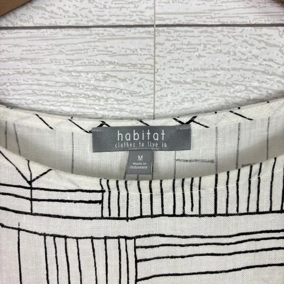 Habitat White Geometric Abstract Print Sleeveless Dress Linen Cotton Medium - Picture 4 of 6